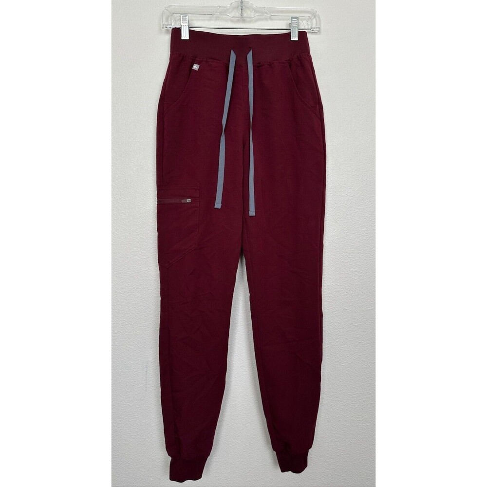 Figs Maroon Track Pants with Gray Drawstrings